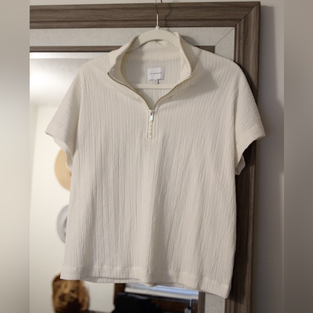 7 Diamonds Cream Half-Zip Short Sleeve Top